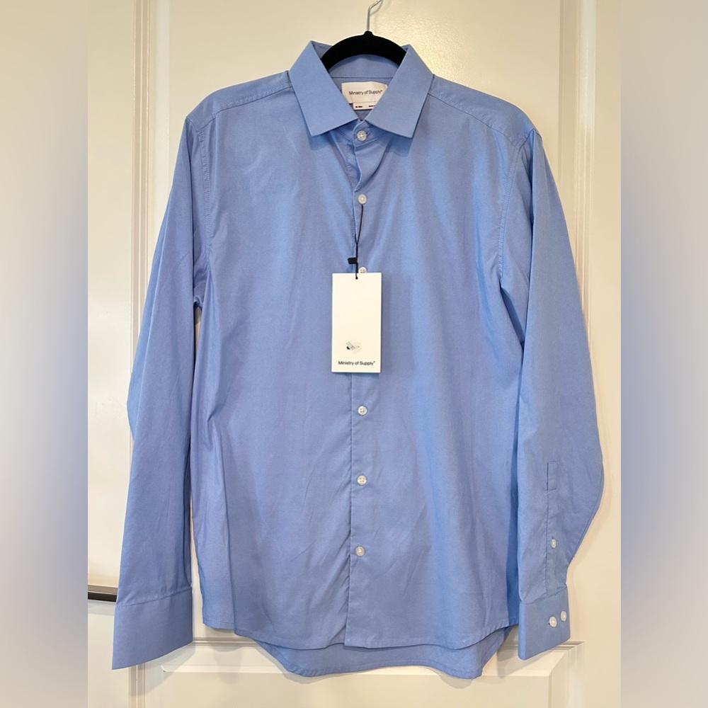 Ministry of Supply Men’s Slim Fit Blue Aero Dress Long Sleeve Shirt Medium Large